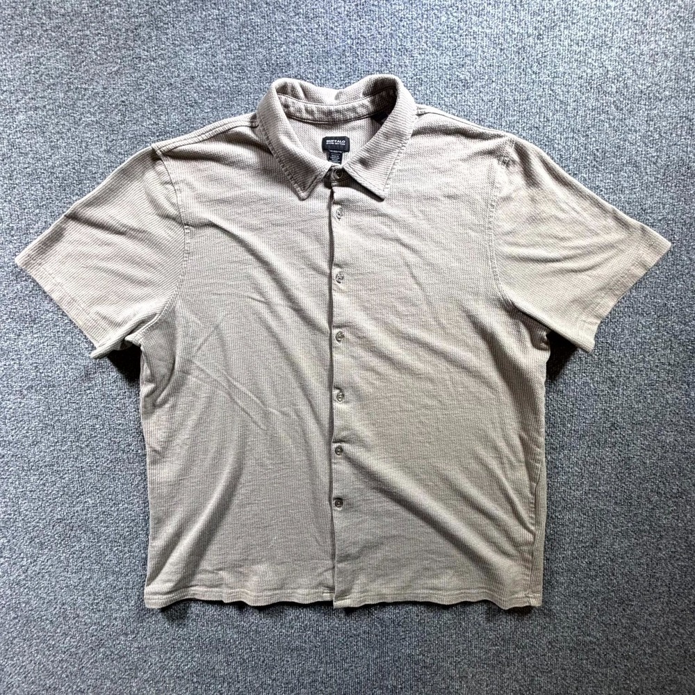 Buffalo David Bitton Mens 2XL Beige Waffle Knit Short Sleeve Button Down Shirt